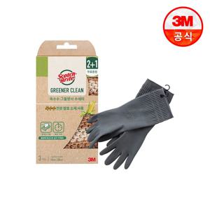 옥수수 그물망사 수세미 3개입+그레이 고리형 고무장갑(S/M/L)