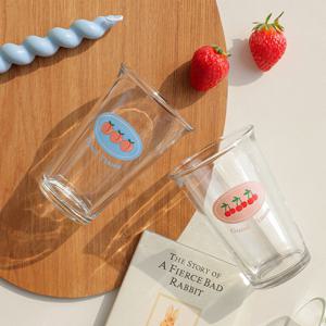 후르츠 패턴 유리컵 4type 체리 복숭아 글라스 컵 카페컵 주스컵 홈카페 물컵