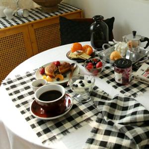 국내제작 린넨느낌 순면 큐브 테이블 식탁매트 키친크로스 가전 덮개 커버