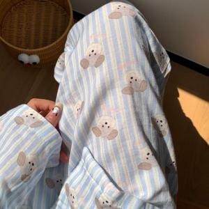 블루 스트라이프 울랄라 퍼피 순면 이중거즈 긴팔 잠옷 세트 1color