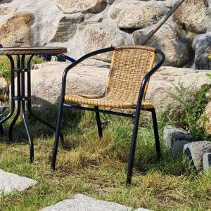 [리퍼] 투톤 라탄 야외의자 카페 디자인 체어 철제 카페 테라스 의자