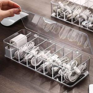 투명 케이블 정리함 덮개형 아크릴 보관함 수납함 케이스 이어폰 USB 전선 충전기 칸막이