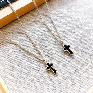 925실버 천연 블랙 오닉스 십자가 목걸이 천주교 기독교 남녀공용 전체순은