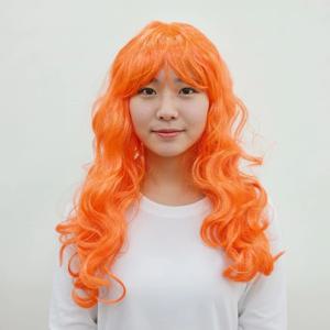 웨이브 여성 파티가발 오렌지 통가발 패션 여장 분장 코스프레 공연 축제