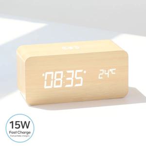 모던클락 15W 우드형 LED시계&고속무선충전기