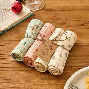 ON L 도톰한 4중지 살림 거즈행주 드로잉 크리스마스 30x30 4P