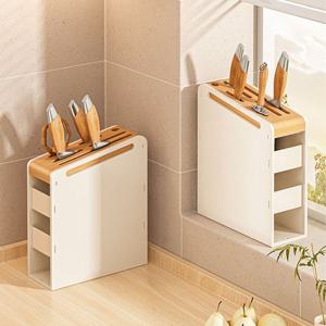 [해외] 북유럽 내추럴 싱크대 원목 칼꽂이 주방 칼블럭 정리대 수저통 2colors