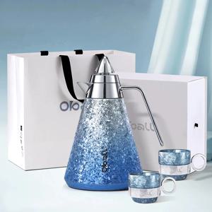 티타늄 프로즌 샤인 오볼 케틀1200ml+2컵세트 블루 주전자 티세트 에스프레소 샷 잔