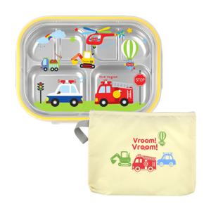 부릉부릉 스텐 유아 식판 뚜껑 도시락 가방세트 4찬 급식판 유치원 어린이집 식기