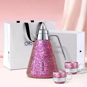 티타늄 프로즌 샤인 오볼 케틀1200ml+2컵세트 핑크 주전자 티세트 에스프레소 샷 잔
