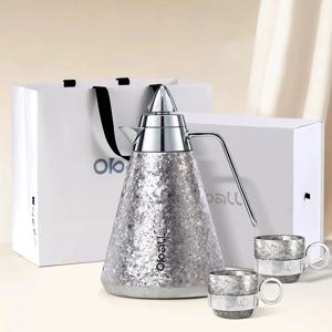 티타늄 프로즌 샤인 오볼 케틀1200ml+2컵세트 실버 주전자 티세트 에스프레소 샷 잔