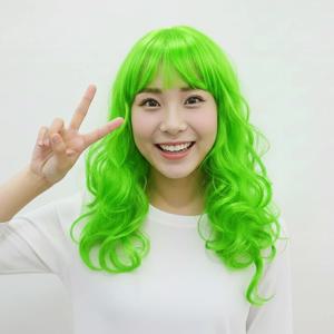 웨이브 여성 파티가발 라임그린 통가발 패션 여장 분장 코스프레 공연 축제