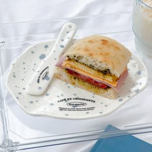 잉크 프렌치 레터링 비정형 디저트접시 & 잼나이프세트