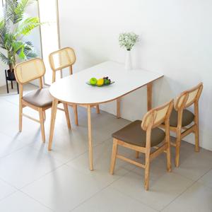 크림우드 1200X800 반원형 미즈홈 체어 4인 식탁 세트