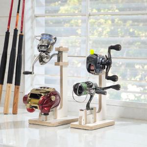 릴 거치대 직각 2단 스피닝 베이트 릴 스탠드 원목