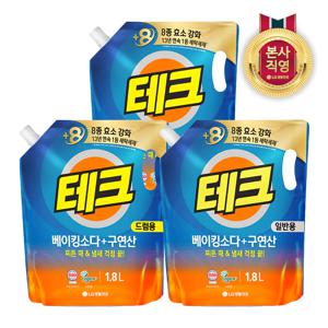 테크 베이킹소다+구연산 실내건조 액체세제 일반/드럼 리필 1.8L x 6개