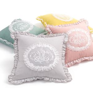 라피아 고밀도 워싱 순면 프릴 자수 쿠션커버 (50X50)