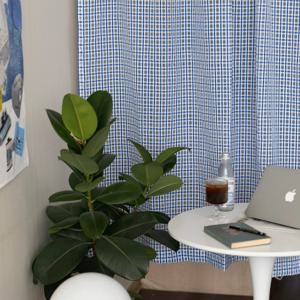 라인블루리본체크 도어커튼 카페 패브릭 포스터 일러스트 벽장식 가리개 (2size)