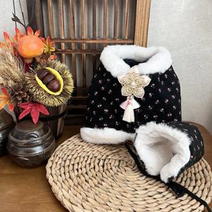 노리개브로치 선물 / 강아지 한복 꽃골덴 배자 귀도리 세트 명절 설빔 S