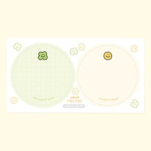 스마일리 2종 원형 스티커 클로버 스마일 점착식 메모지 세트