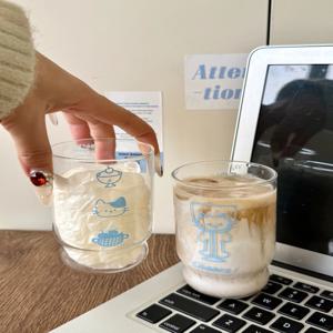 2종 내열 스택 글래스 레터링블루캣 내열유리컵 아이스아메리카노잔 300ml