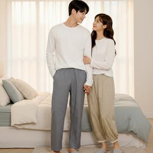 커플 순면 꽃무늬 파자마 실내복 하의