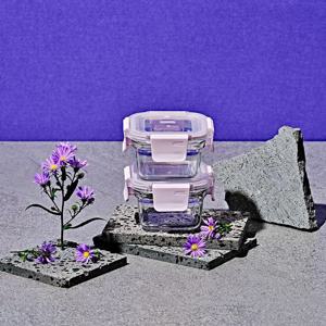 퓨어 오븐 유리 밀폐용기 정사각 160ml 2조 세트(라일락)