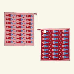 북유럽풍 주방 핸드타올 면행주 (물고기-핑크)
