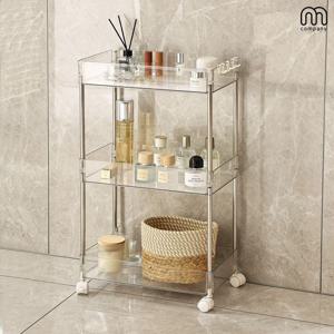 브래너 이동식 3단 트롤리 틈새 북 선반 미니 수납장 철제 수납 협탁 투명 트레이