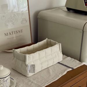 우유 누빔 패브릭 바스켓 장난감  보관함 천 직사각형 바구니 : 아이보리