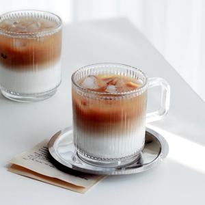 1+1 스태커블 플리츠 강화유리 홈카페 아이스커피잔 370ml