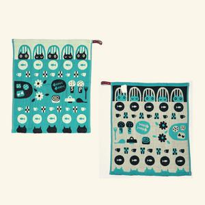 북유럽풍 주방 핸드타올 면행주 (식탁고양이-청록)