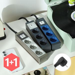 1+1 국산 알루미늄 납작 멀티탭 3구 과부하차단 디자인 컬러 다크에디션 1.5m/3m