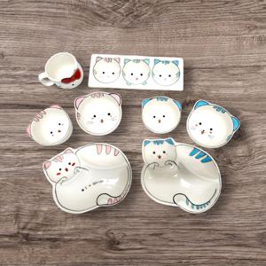 어린이 동물모양 야옹이그릇 국내산 도자기 어린이야옹이식판 밥 국그릇 3구반찬기