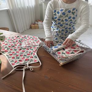 산딸기 양면 4중 거즈 원피스 앞치마 꽃집 카페 신혼 에이프런  집들이 선물