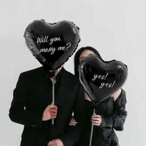 윌유메리미 웨딩 촬영 풍선 세트 블랙 셀프 소품 스냅 사진 하트 프로포즈