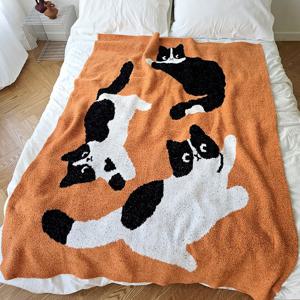 귀여운 고양이 세마리 아트 플란넬 소파커버/러그/블랭킷/담요