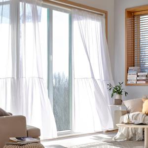 넬라 셔링 봉집형 긴창문커튼 220x235 화이트 2p