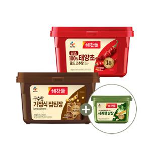 해찬들 원조태양초고추장 3kg x1+구수한집된장 3kg x1+사계절쌈장 500g x1