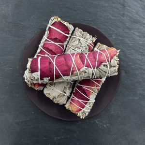 캘리포니아산 로즈페탈 화이트세이지 스머지스틱 11cm 명상 요가 아로마 테라피