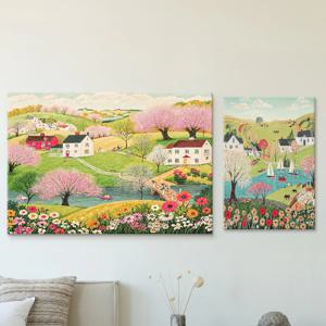 복이 피어나는 사계절 봄 마을 풍경화 파스텔 그림 캔버스 인테리어 액자 8종