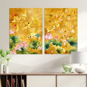 돈 들어오는 다복 황금 잉어 금전 그림 캔버스 액자  풍수 거실 풍수 인테리어 4종