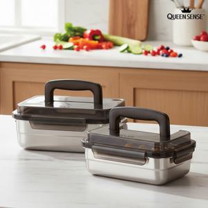 퀸센스 모던락 304 스텐 밀폐용기 2호 2종A세트(소1.5L,대2.6L)