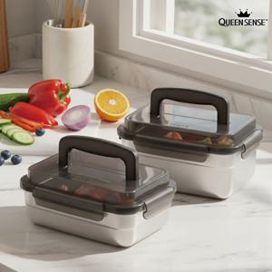 퀸센스 모던락 304 스텐 밀폐용기 2호 2종세트(소1.5L,중2.1L)