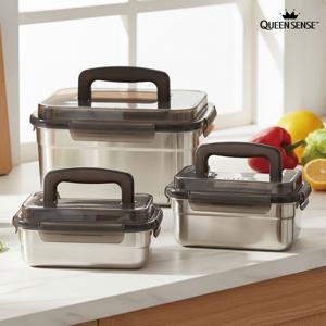 퀸센스 모던락 304 스텐 밀폐용기 2호 3종세트(소1.5L,중2.1L,대2.6L)