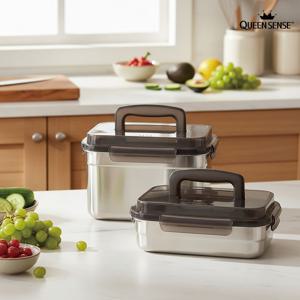 퀸센스 모던락 304 스텐 밀폐용기 3호 2종세트(소2.2L,중4.0L)
