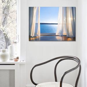 커튼과 바다 고요 캔버스 액자 힐링 감성 인테리어 그림