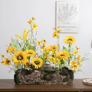 인테리어 조화 해바라기 정원 실크 센터피스 꾸미기 장식 소품