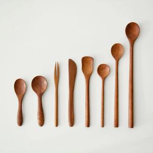 옻칠 우드 디저트 커트러리 세트 8P 티포크 티스푼 버터나이프