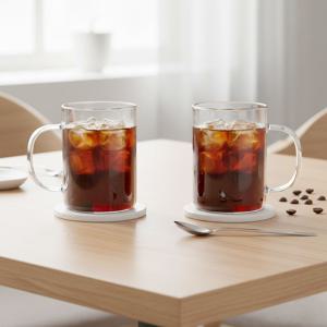 1+1 손잡이 투명 내열유리 머그잔 530ml 홈카페 아이스 커피 아메리카노